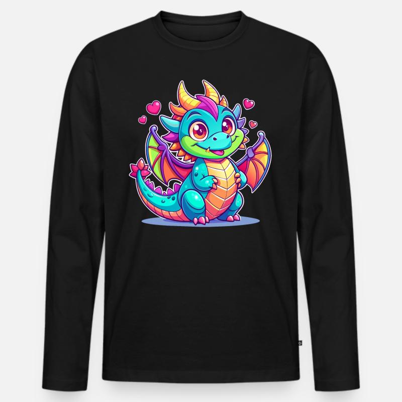 Farbenfroher Drache - Männer Premium Bio Langarmshirt - Schwarz