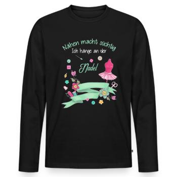 Näherin Nähmaschine Faden Sewing Naht Schneiderin - Männer Premium Bio Langarmshirt - Schwarz - Vorne - Nico (187cm)