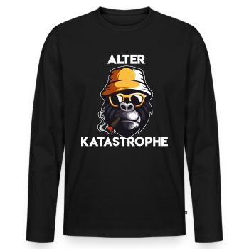 Alter Katastrophe Lustiger Katastrophe Spruch - Männer Premium Bio Langarmshirt - Schwarz - Vorne - Nico (187cm)