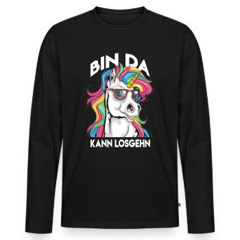 Bin da kann losgehen Spruch Bin da kann losgehn - Männer Premium Bio Langarmshirt - Schwarz - Vorne - Nico (187cm)