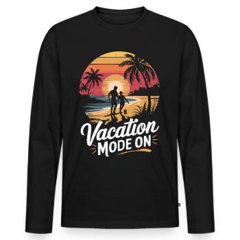 Father and son football holiday beach retro vintage - Men's Premium Organic Long Sleeve Shirt - black - Front - Nico (187cm)