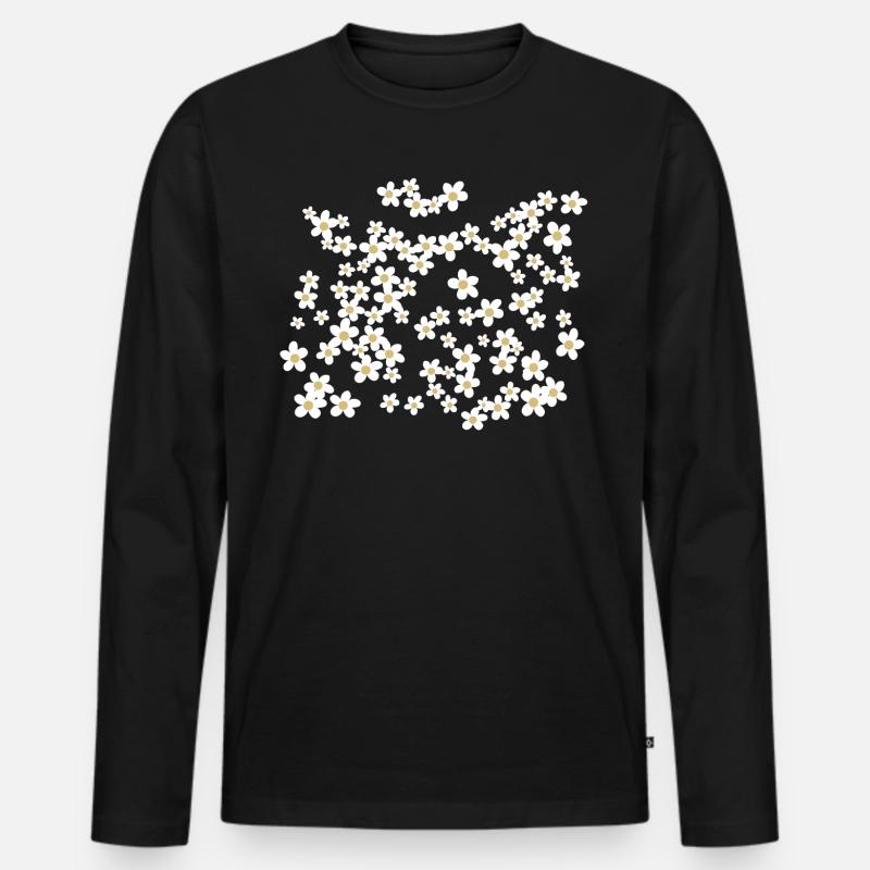 Gänseblümchen Muster Schöne Blumen - Männer Premium Bio Langarmshirt - Schwarz