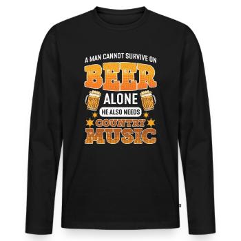 Mens Beer und Country Music Design Country Music - Männer Premium Bio Langarmshirt - Schwarz - Vorne - Nico (187cm)