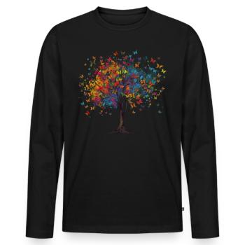 Butterfly Tree Colorful Butterflies Flies - Men's Premium Organic Long Sleeve Shirt - black - Front - Nico (187cm)