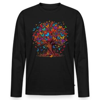 Butterfly Tree Colorful Butterflies Flies - Men's Premium Organic Long Sleeve Shirt - black - Front - Nico (187cm)