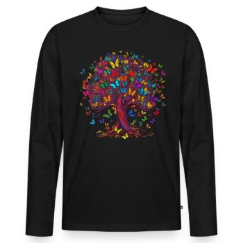 Butterfly Tree Colorful Butterflies Flies - Men's Premium Organic Long Sleeve Shirt - black - Front - Nico (187cm)