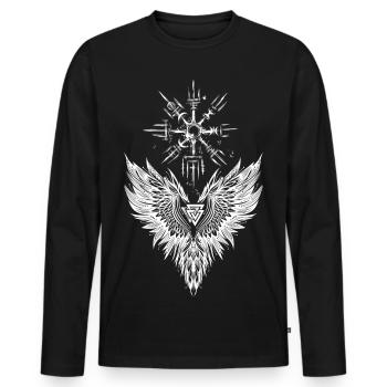 Corbeau Odin Vegvisir Valknut - T-shirt manches longues Premium bio Homme - noir - Devant - Nico (187cm)
