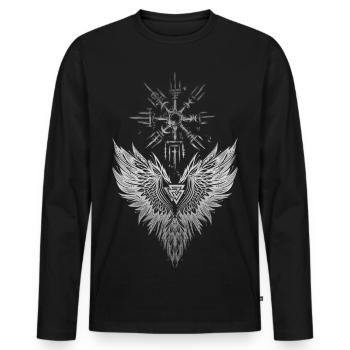 Corbeau Odin Vegvisir Valknut - T-shirt manches longues Premium bio Homme - noir - Devant - Nico (187cm)
