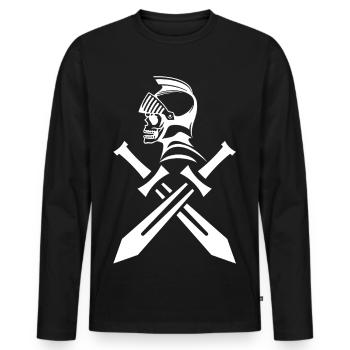 Crâne de chevalier blanc et épées croisées - T-shirt manches longues Premium bio Homme - noir - Devant - Nico (187cm)