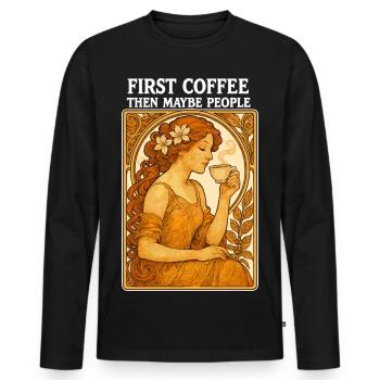 First Coffee Then People Vintage Pinup Gift - Men's Premium Organic Long Sleeve Shirt - black - Front - Nico (187cm)
