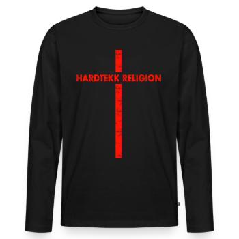 Hardtekk - Techno - Rave - Hardtekk Religion - Men's Premium Organic Long Sleeve Shirt - black - Front - Nico (187cm)