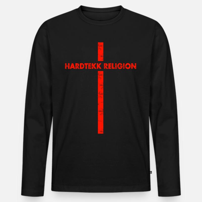 Hardtekk - Techno - Rave - Hardtekk Religion - Männer Premium Bio Langarmshirt - Schwarz