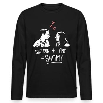 The Big Bang Theory Sheldon + Amy = Shamy - T-shirt manches longues Premium bio Homme - noir - Devant - Nico (187cm)