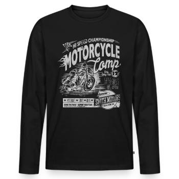 motorcycle - Men's Premium Organic Long Sleeve Shirt - black - Front - Nico (187cm)
