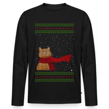 Strickmieze 2 - Männer Premium Bio Langarmshirt - Schwarz - Vorne - Nico (187cm)