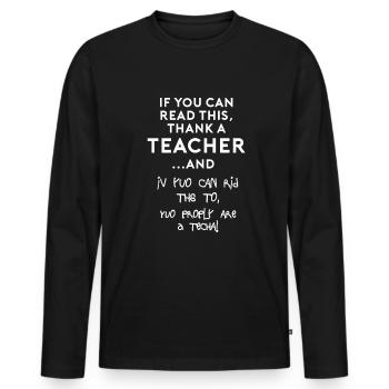 Funny Teacher T-Shirt; English I spelling - Men's Premium Organic Long Sleeve Shirt - black - Front - Nico (187cm)