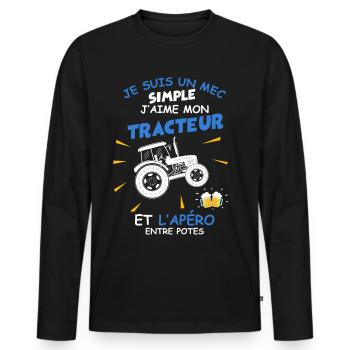 Agricuteur apero et potes - T-shirt manches longues Premium bio Homme - noir - Devant - Nico (187cm)