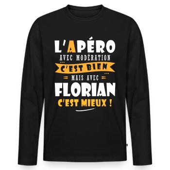 Humour Florian Apero T shirt Drôles florian - T-shirt manches longues Premium bio Homme - noir - Devant - Nico (187cm)