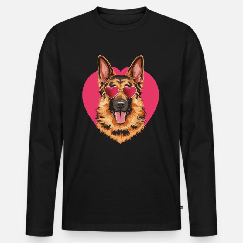 Cooler Deutscher Schäferhund mit Sonnenbrille - Männer Premium Bio Langarmshirt - Schwarz