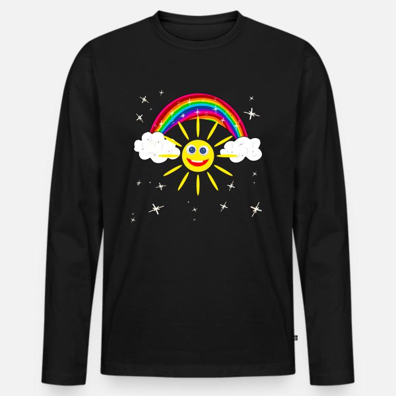 Regenbogen Lachende Sonne Geschenk - Männer Premium Bio Langarmshirt - Schwarz