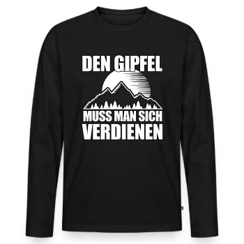 Bergsteiger Spruch Berg Gipfel Verdienen Geschenk - Männer Premium Bio Langarmshirt - Schwarz - Vorne - Nico (187cm)