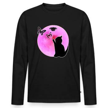 Cat Pink Pink Full Moon Butterflies Gift - Men's Premium Organic Long Sleeve Shirt - black - Front - Nico (187cm)