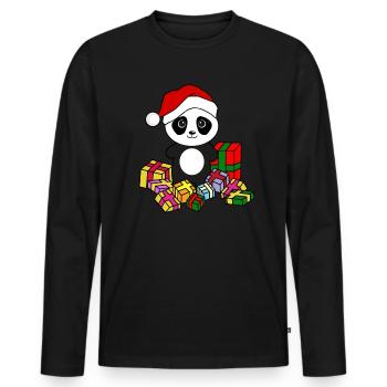 Panda with Christmas presents. Christmas - Men's Premium Organic Long Sleeve Shirt - black - Front - Nico (187cm)