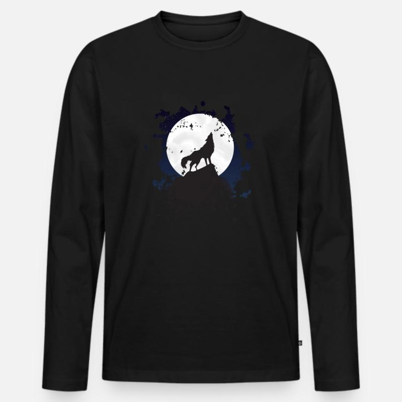 Heulender Wolf Wolf bei Vollmond - Männer Premium Bio Langarmshirt - Schwarz