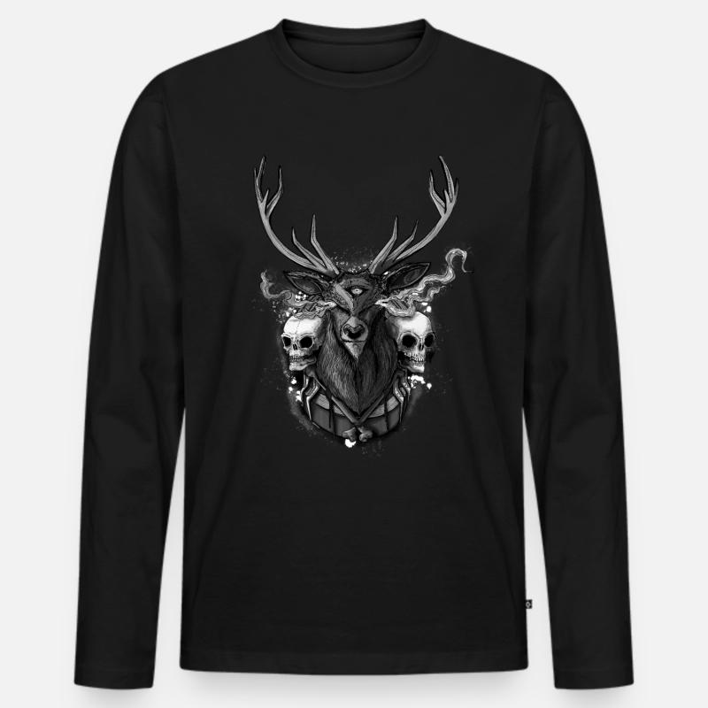 Hirsch - BONE SQL PRY - Männer Premium Bio Langarmshirt - Schwarz
