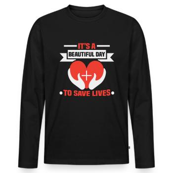 a beautiful day to save lives Krankenschwester - Männer Premium Bio Langarmshirt - Schwarz - Vorne - Nico (187cm)