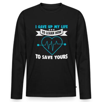 Infirmière J’ai abandonné mon infirmière de vie - T-shirt manches longues Premium bio Homme - noir - Devant - Nico (187cm)