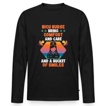 Pflegerin INFIRMIÈRE DE L’USIN USIN Krankenschwester - T-shirt manches longues Premium bio Homme - noir - Devant - Nico (187cm)