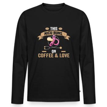 This NICU runs on coffe & Love Krankenschwester - Männer Premium Bio Langarmshirt - Schwarz - Vorne - Nico (187cm)