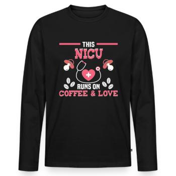 This NICU runs on coffe & Love Krankenschwester - Männer Premium Bio Langarmshirt - Schwarz - Vorne - Nico (187cm)
