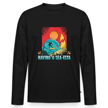 Strandurlaub am Meer Design Strandmotiv - Männer Premium Bio Langarmshirt - Schwarz - Vorne - Nico (187cm)