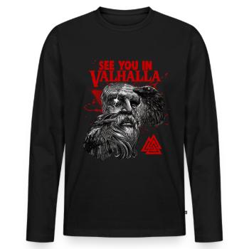 Viking Blood Odin Und Raben Wikinger Kultur - Männer Premium Bio Langarmshirt - Schwarz - Vorne - Nico (187cm)