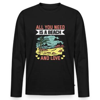 Strandurlaub am Meer Design Strandmotiv - Männer Premium Bio Langarmshirt - Schwarz - Vorne - Nico (187cm)
