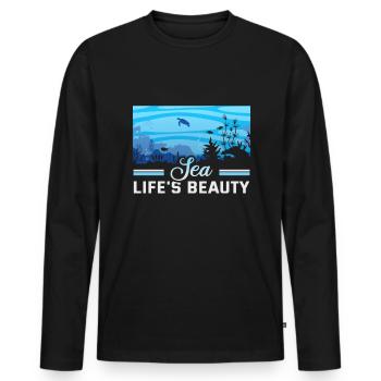 Strandurlaub am Meer Design Strandmotiv - Männer Premium Bio Langarmshirt - Schwarz - Vorne - Nico (187cm)