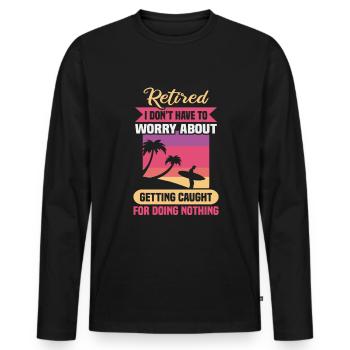 Retirement Gift idea Pensioner Work colleague - Men's Premium Organic Long Sleeve Shirt - black - Front - Nico (187cm)
