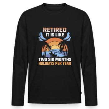 Retirement Gift idea Pensioner Work colleague - Men's Premium Organic Long Sleeve Shirt - black - Front - Nico (187cm)