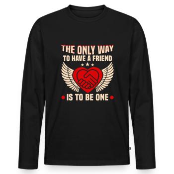 Cadeau d’amitié pour bon ami - T-shirt manches longues Premium bio Homme - noir - Devant - Nico (187cm)