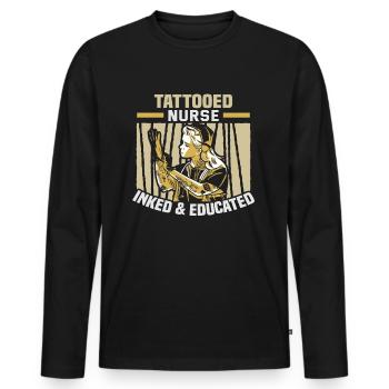 Inked & Educated Tattooed Nurse - Men's Premium Organic Long Sleeve Shirt - black - Front - Nico (187cm)