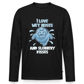 Cold Nose Warm Heart Manatee Chubby Manatee - Men's Premium Organic Long Sleeve Shirt - black - Front - Nico (187cm)