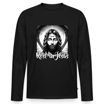 Citations chrétiennes Dessins reposent en Jésus Chrétiens - T-shirt manches longues Premium bio Homme - noir - Devant - Nico (187cm)