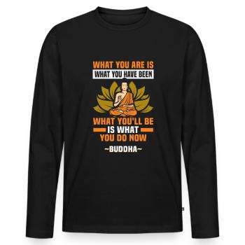 Méditation bouddhiste Bouddhisme Zen Bouddha Bouddhisme et Yoga - T-shirt manches longues Premium bio Homme - noir - Devant - Nico (187cm)