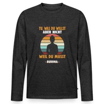 Méditation bouddhiste, Zen, Bouddha, bouddhisme et yoga - T-shirt manches longues Premium bio Homme - anthracite chiné - Devant - Nico (187cm)