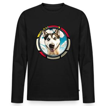Dog Cartoon Huskie Design pour les amoureux des chiens - T-shirt manches longues Premium bio Homme - noir - Devant - Nico (187cm)