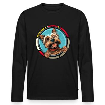 Chiens Dessin animé Yorkshire Terrier Design - T-shirt manches longues Premium bio Homme - noir - Devant - Nico (187cm)