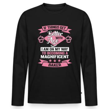 Baker Birthday Hobby Baker Pastry Chef - Men's Premium Organic Long Sleeve Shirt - black - Front - Nico (187cm)