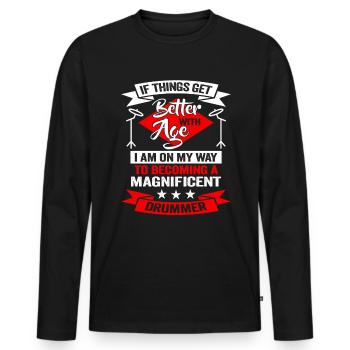 Batteur dans un groupe | Batteur Musicien - T-shirt manches longues Premium bio Homme - noir - Devant - Nico (187cm)